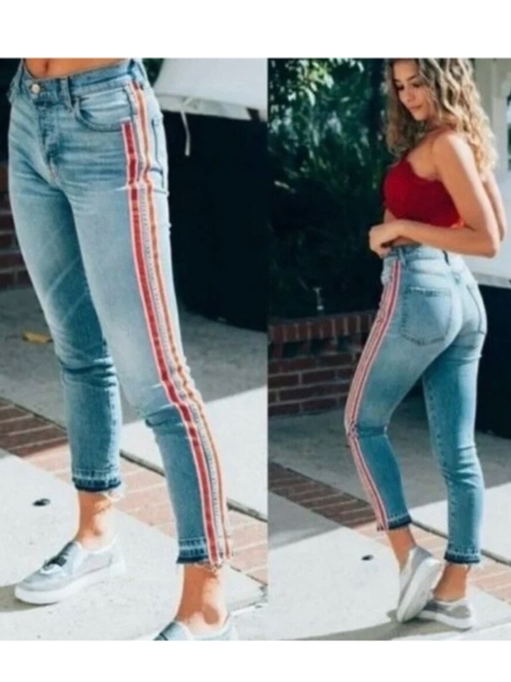 REVICE True Blue Racer Stripe Ankle Jeans